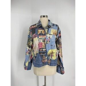 Chicos Design Classic Artistic Graphic Blend Button Down Jacket